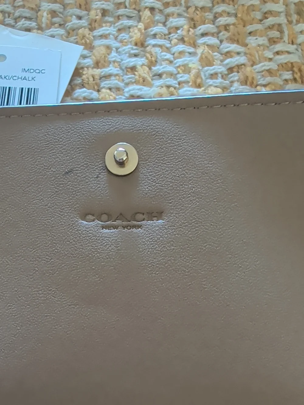 Coach Cream Leather, Tan Signature Trim Flap Wallet